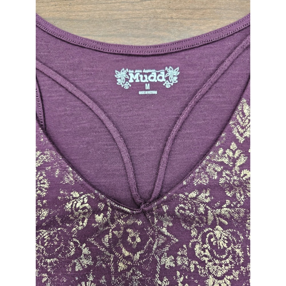 Mudd Womens Burgundy Tank Top M Boho Floral Graphic Flowy Sleeveless Casual Top - Picture 2 of 7